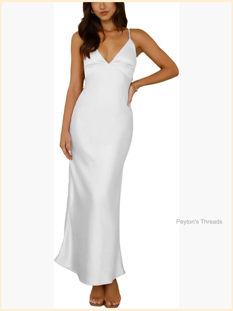 Satin Spaghetti Strap V Neck Backless Midi Cocktail Dress With Tie Back